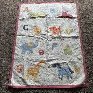 Pottery Barn Kids cotton applique gingham Alphabet Soup ABC crib baby quilt